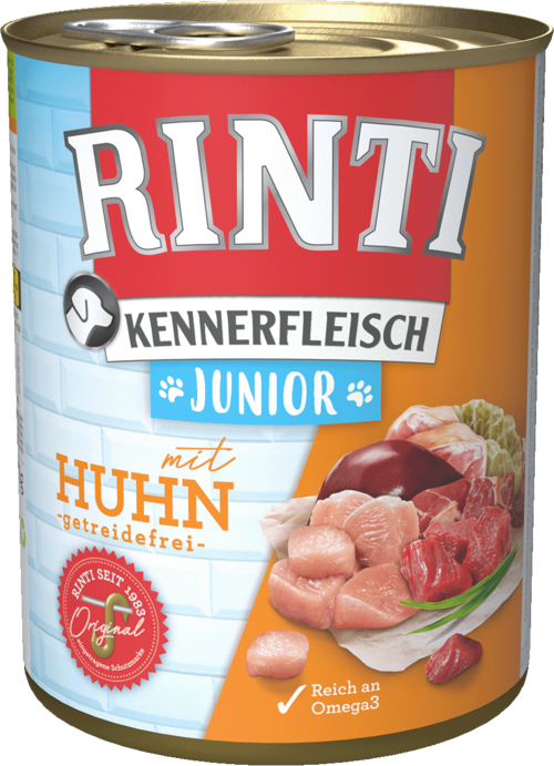 Rinti Kennerfleisch Junior + Huhn   |  Dose