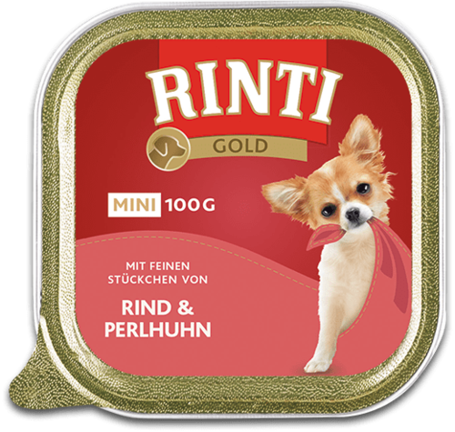 Rinti Gold mini Rind & Perlhuhn   |  Schale   | 16 x 100g