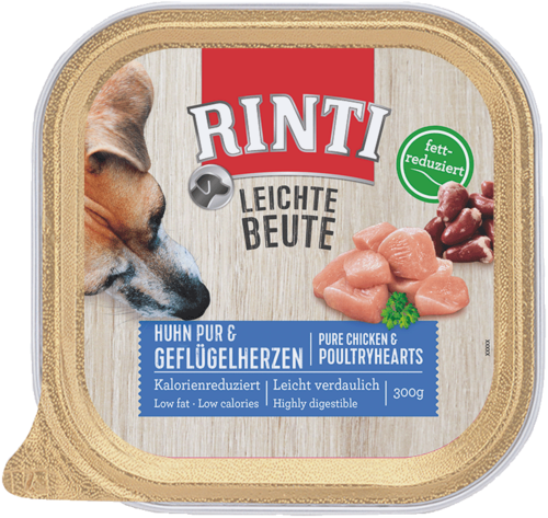 Rinti Leichte Beute Huhn Pur + Geflügelherzen   |  Schale   |  9 x 300g