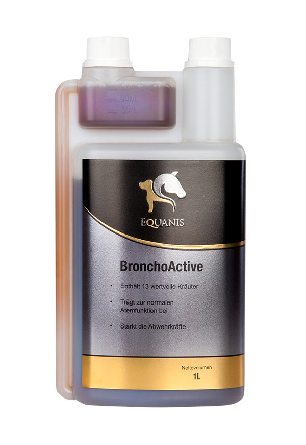Equanis | BronchoActive – Flüssige Kräuter für Pferde bei Husten und Schleim | 1 LITER