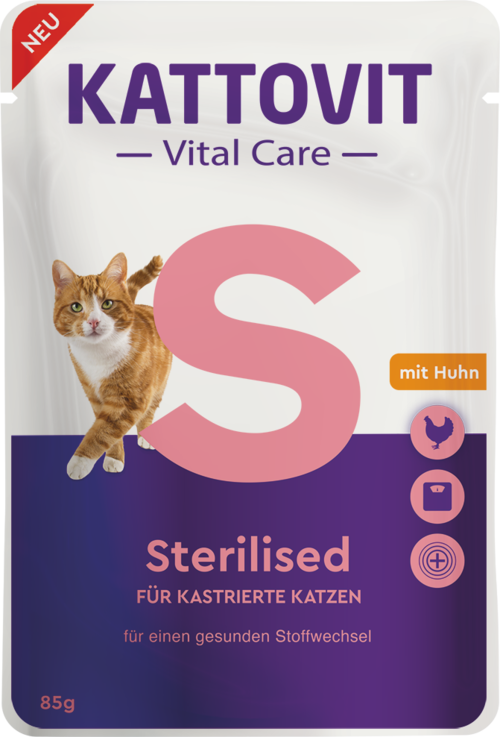 Kattovit Vital Care Sterilised mit Huhn   |  Frischebeutel   |  24 x 85g