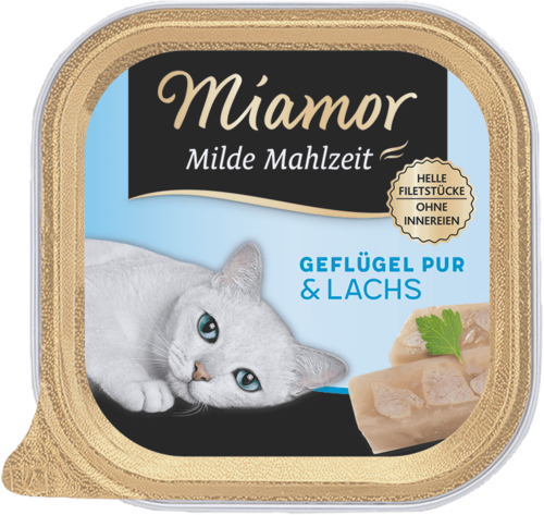 Miamor Milde Mahlzeit Geflügel Pur & Lachs   |  Schale   |  16 x 100g