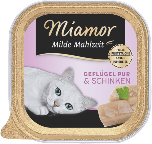 Miamor Milde Mahlzeit Geflügel Pur & Schinken   |  Schale   |  16 x 100g