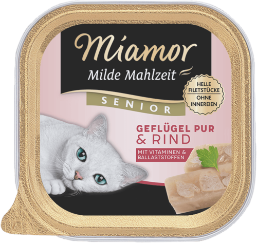 Miamor Milde Mahlzeit Senior - Geflügel Pur & Rind   |  Schale   | 16 x 100g