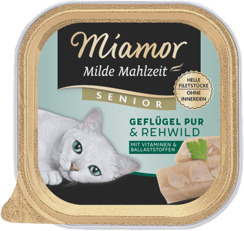Miamor Milde Mahlzeit Senior - Geflügel Pur & Rehwild   |  Schale   |  16 x 100g