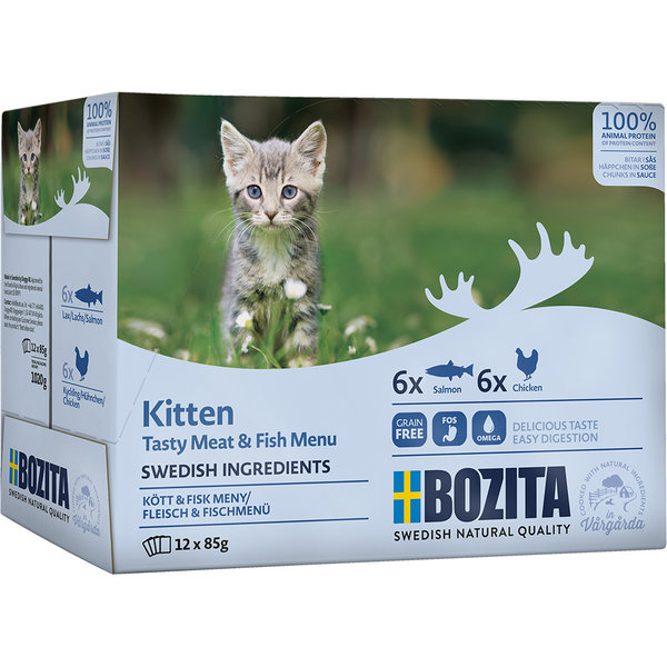 Bozita Cat Pouch Häppchen in Soße Lachs & Fleisch Kitten Multipack  12x85g